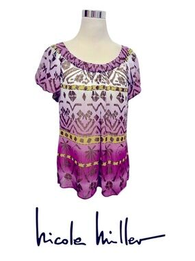 Nicole Tribal Print Poof Sleeve Top